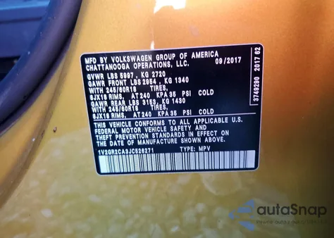 2018 Volkswagen Atlas S из США, поврежденный, VIN 1V2GR2CA3JC526271